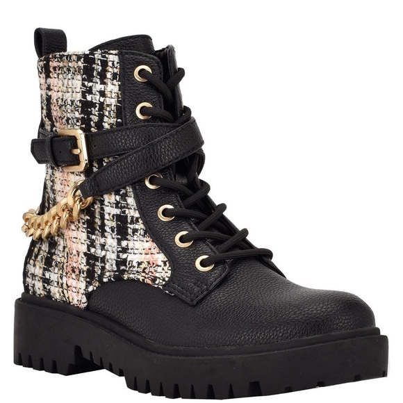 New GUESS Olisey Tweed Combat Boot - Picture 1 of 2